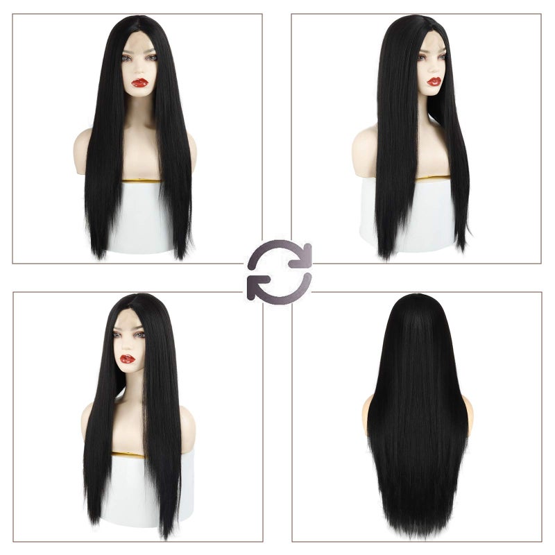 Xinran Long Straight Black Wigs for Women, Synthetic Black Straight Wig, Looking Natural Black Long Hair Wigs 30 inch(Black) - Image 5